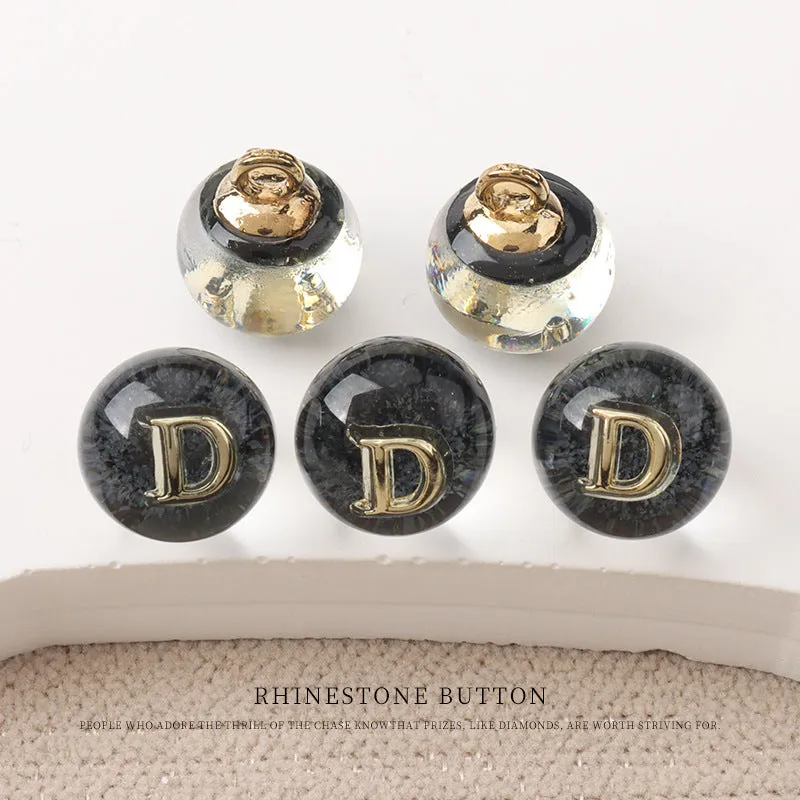 10mm Black White Pink Resin Bead Buttons with Metal Handles Letter D/M