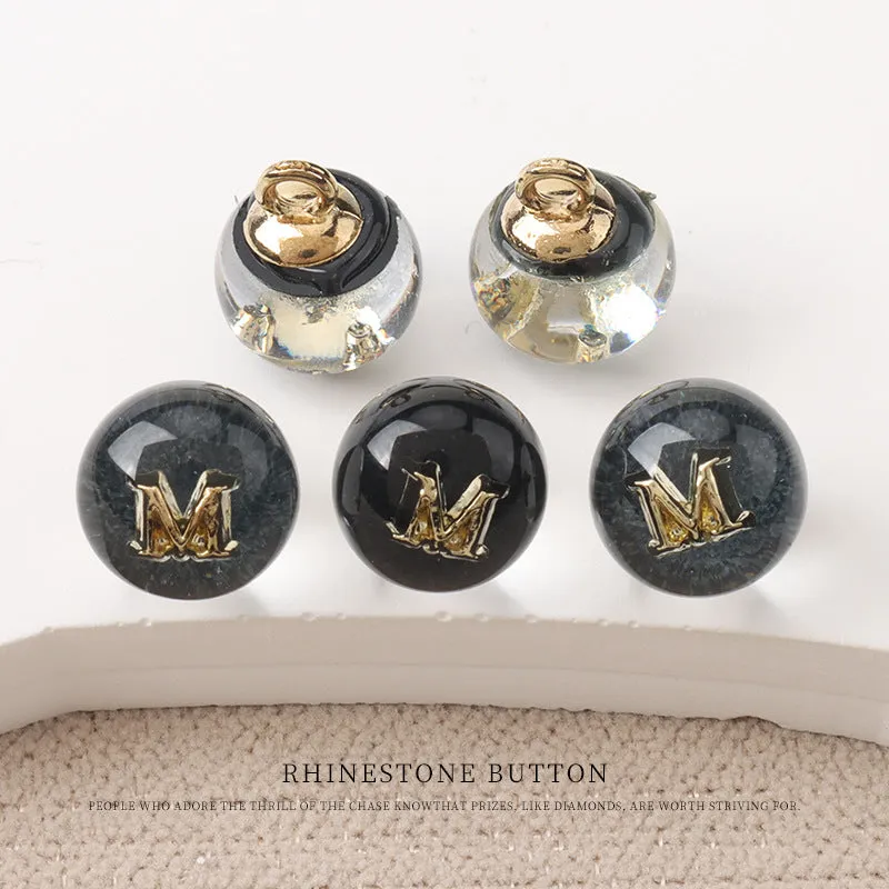 10mm Black White Pink Resin Bead Buttons with Metal Handles Letter D/M