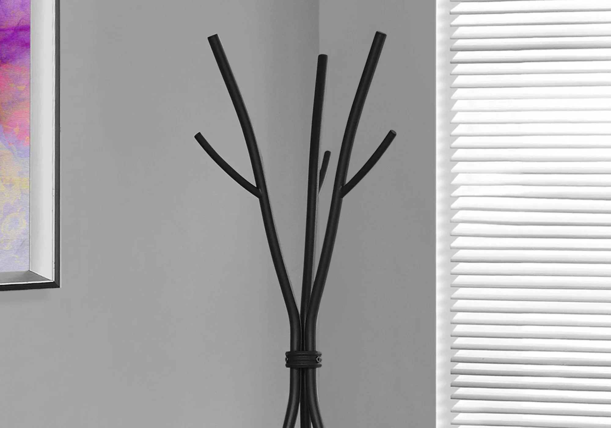 18.5" x 18.5" x 74" Black Metal Coat Rack