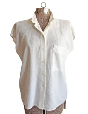 1970s White Cotton Blouse Boho Rodier
