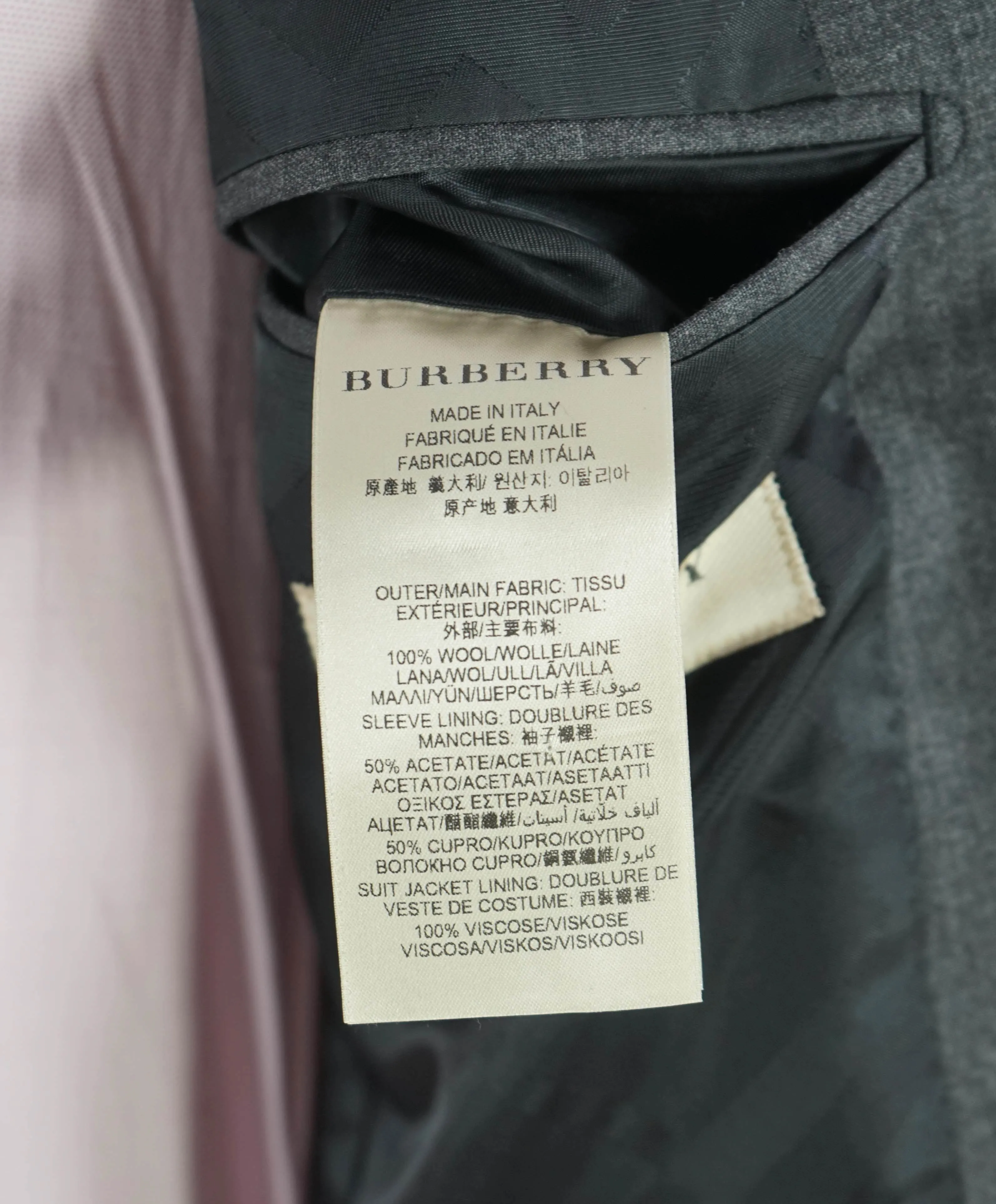 $2,395 BURBERRY LONDON - Made In Italy Wool Gray "MILBURY" LOGO Suit - 42R
