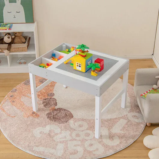 3 in 1 Wooden Kids Table with Storage and Double-Sided Tabletop-White - Color: W