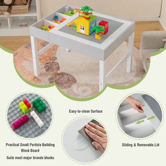 3 in 1 Wooden Kids Table with Storage and Double-Sided Tabletop-White - Color: W