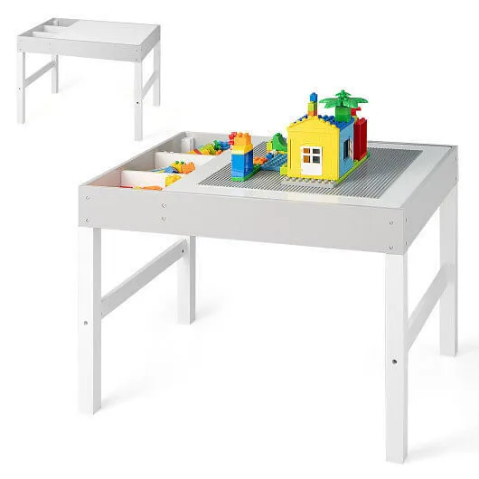 3 in 1 Wooden Kids Table with Storage and Double-Sided Tabletop-White - Color: W