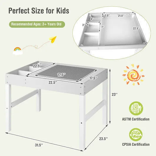 3 in 1 Wooden Kids Table with Storage and Double-Sided Tabletop-White - Color: W