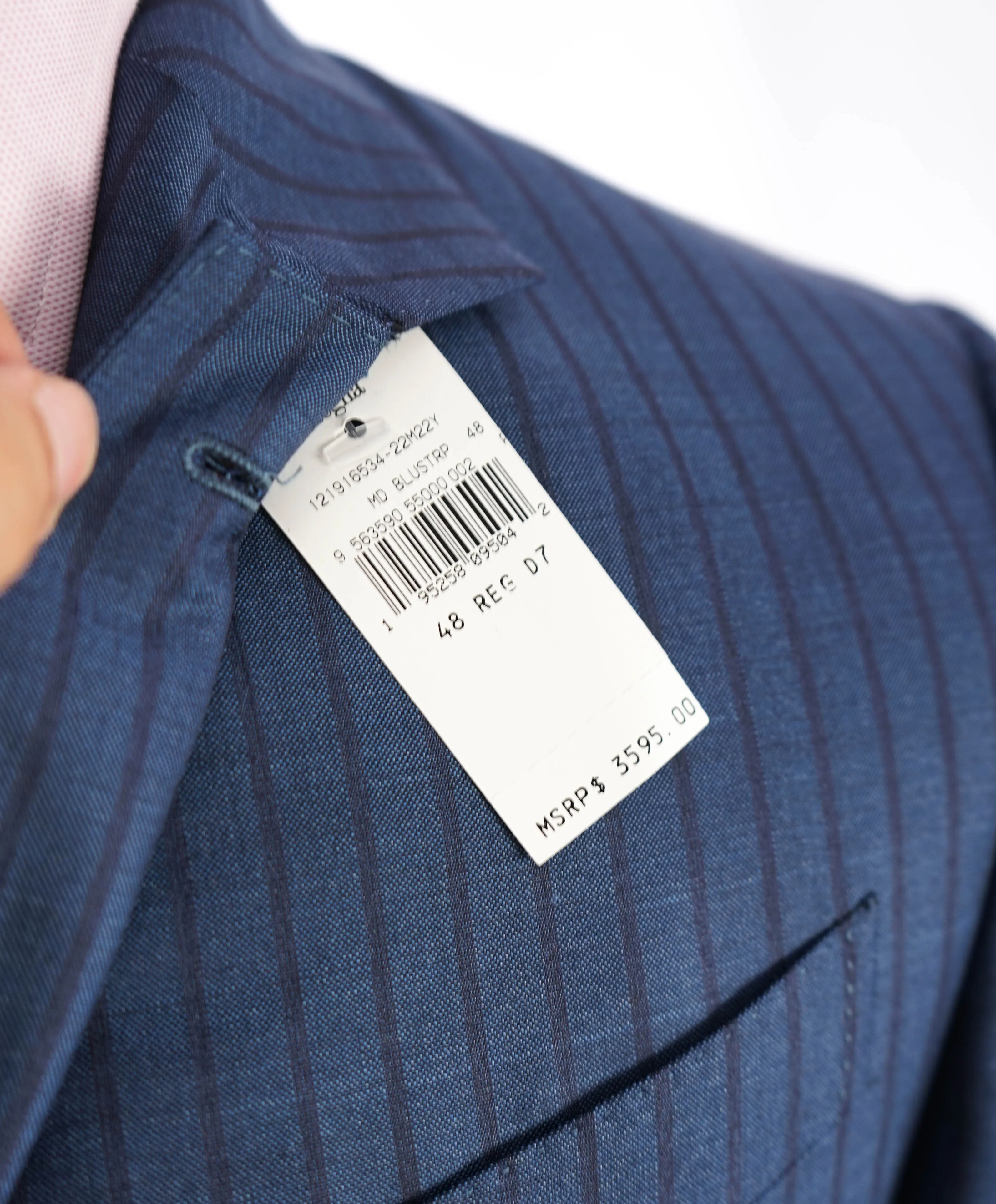 $3,995 ERMENEGILDO ZEGNA -"TROFEO 600" *Chalk Stripe* Blue Silk Suit - 38R