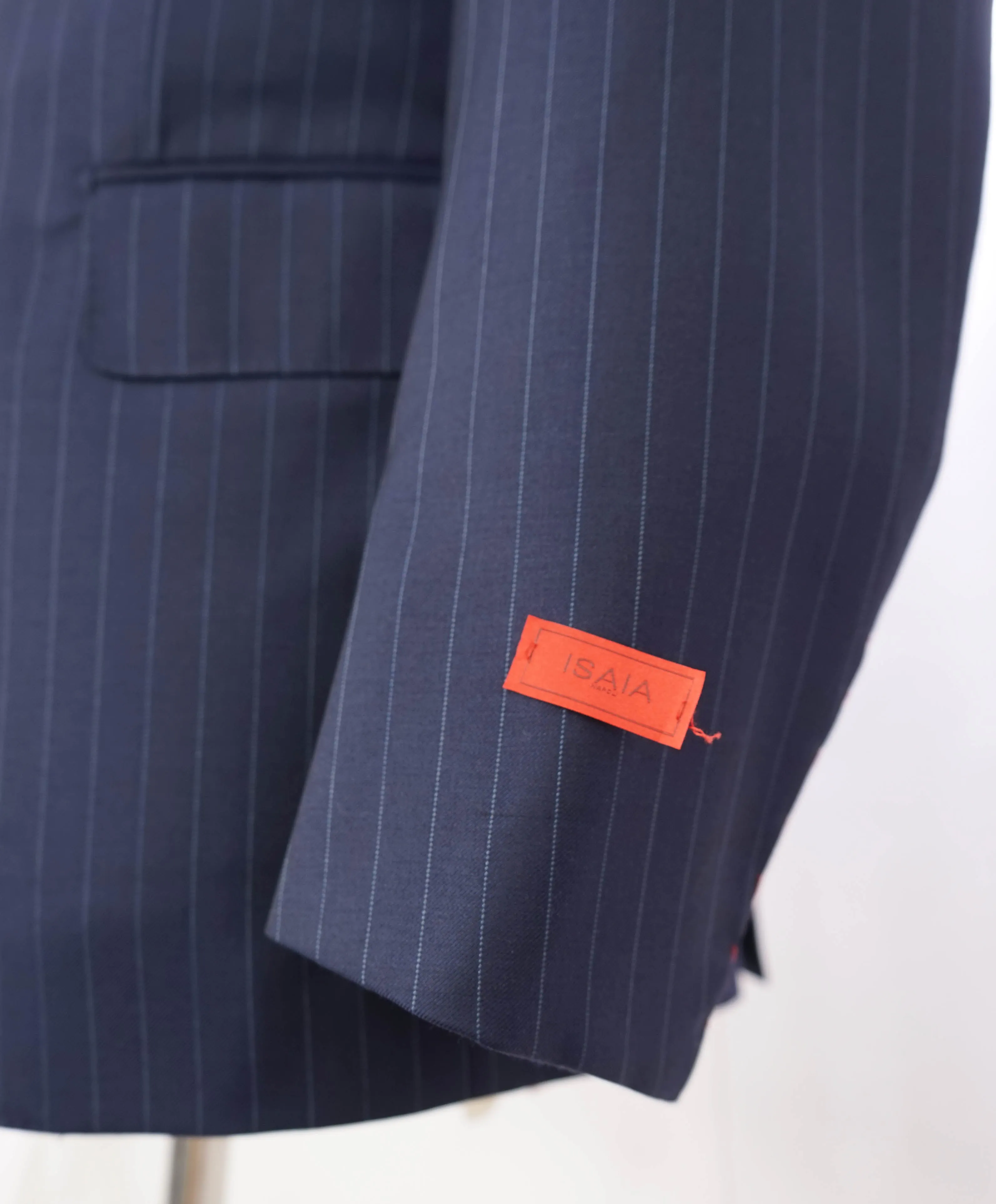 $4,495 ISAIA - Blue "BASE SANITA" Chalk Stripe Coral Pin Suit - 38R