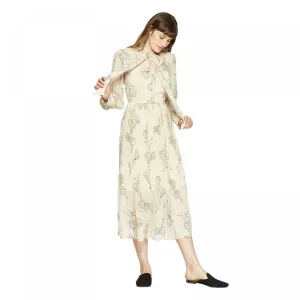 A New Day Women's Floral Print Long Sleeve High Neck Pleated Midi Dress