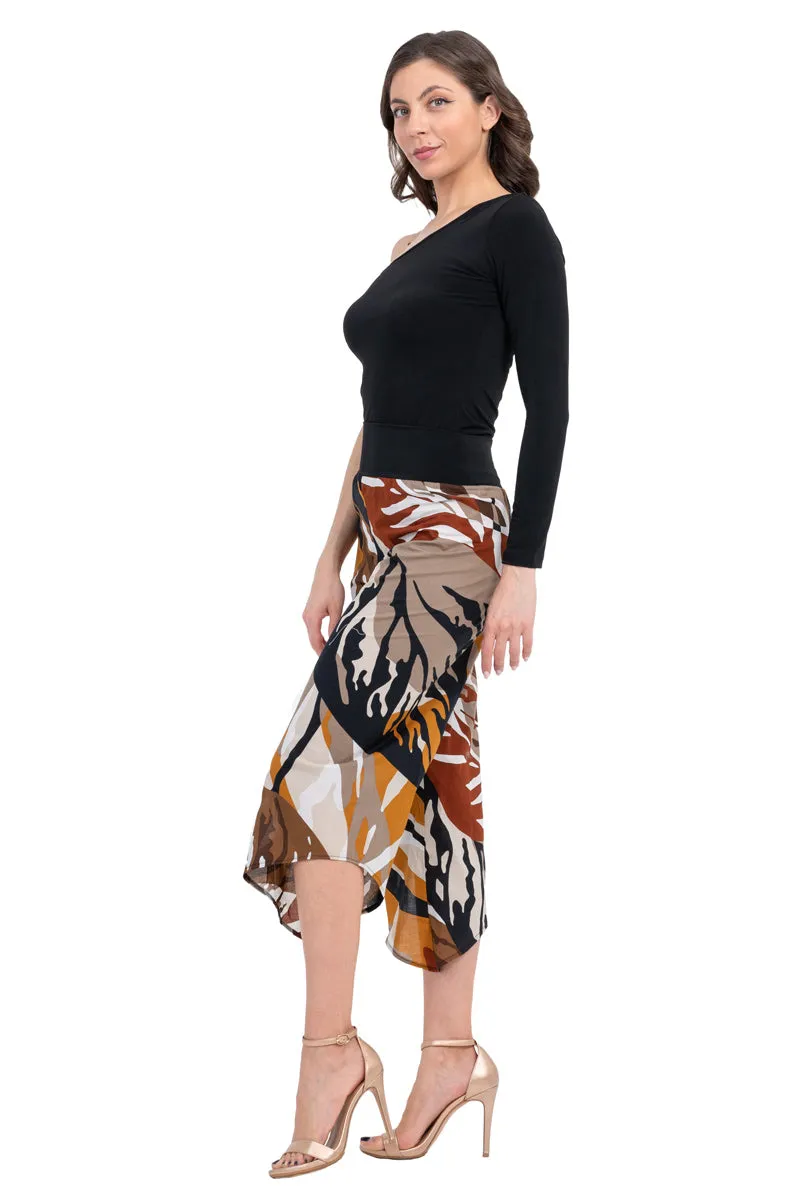 Abstract Print Asymmetric Cropped Pants (S)