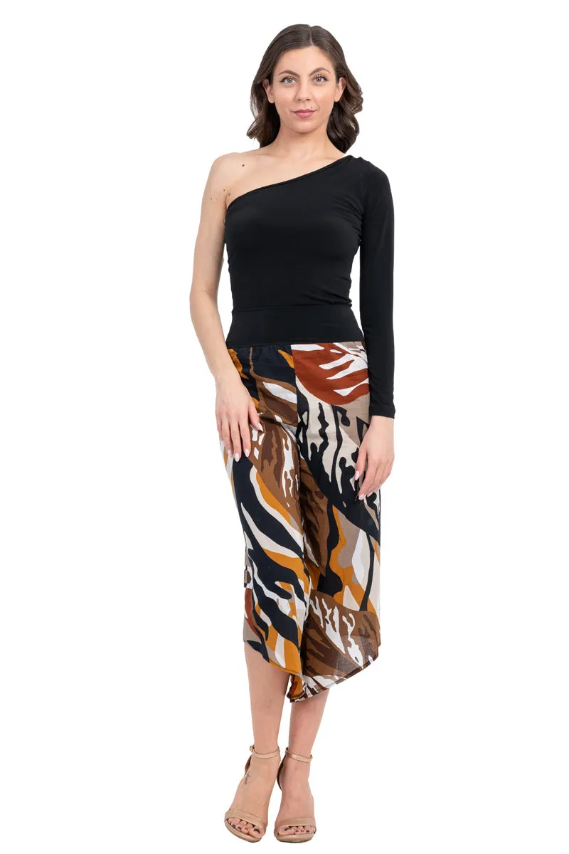 Abstract Print Asymmetric Cropped Pants (S)