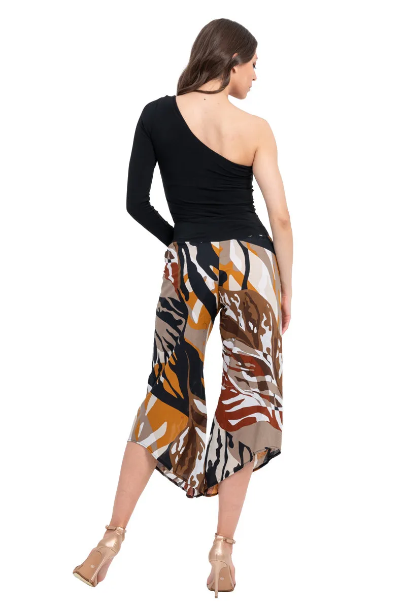 Abstract Print Asymmetric Cropped Pants (S)