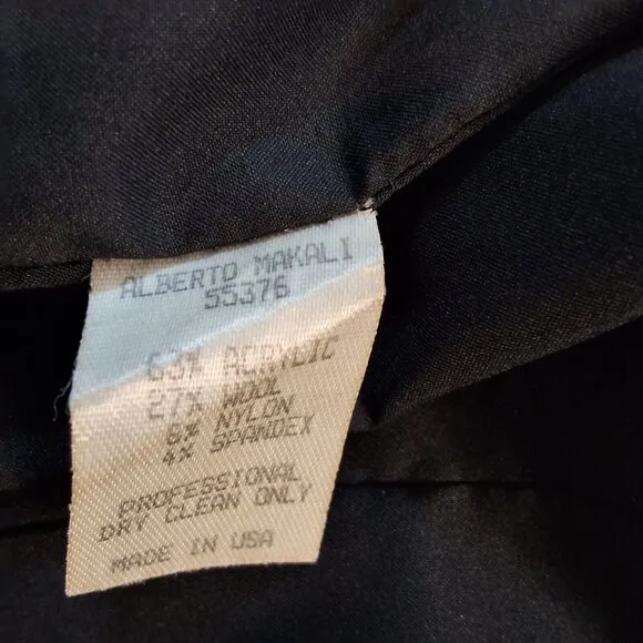Alberto Makali Blue Wool Blend Dress with Embellished Black Piping Accents Sz 12