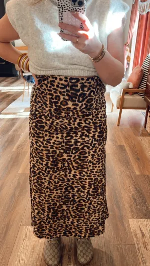 All Corduroy Leopard Midi Skirt