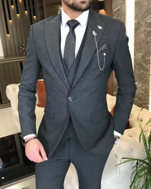 Alonzo Chic Dark Gray Three pieces Peaked Lapel Slim Fit Business Men Suits