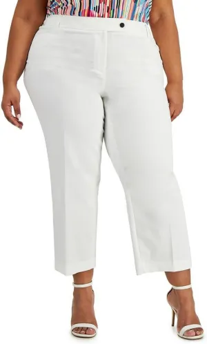 Anne Klein Womens Plus Straight Leg Ankle Cropped Pants Bright White 18W