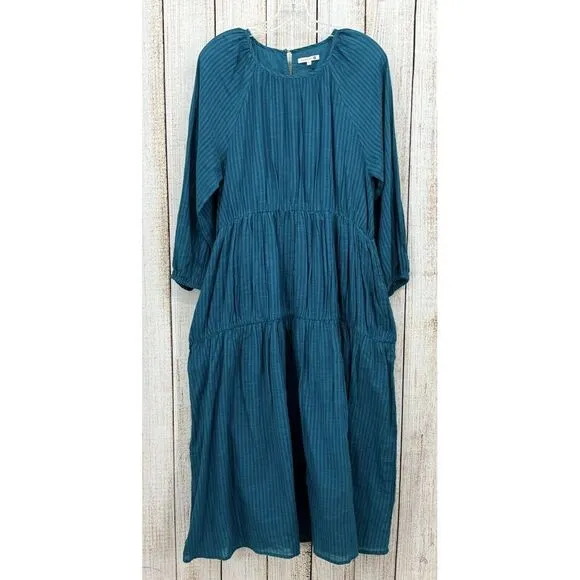 Anthropologie Sundry Stripe Dress Size 1 (Small)‎ Long Sleeve Cotton Midi Tiered