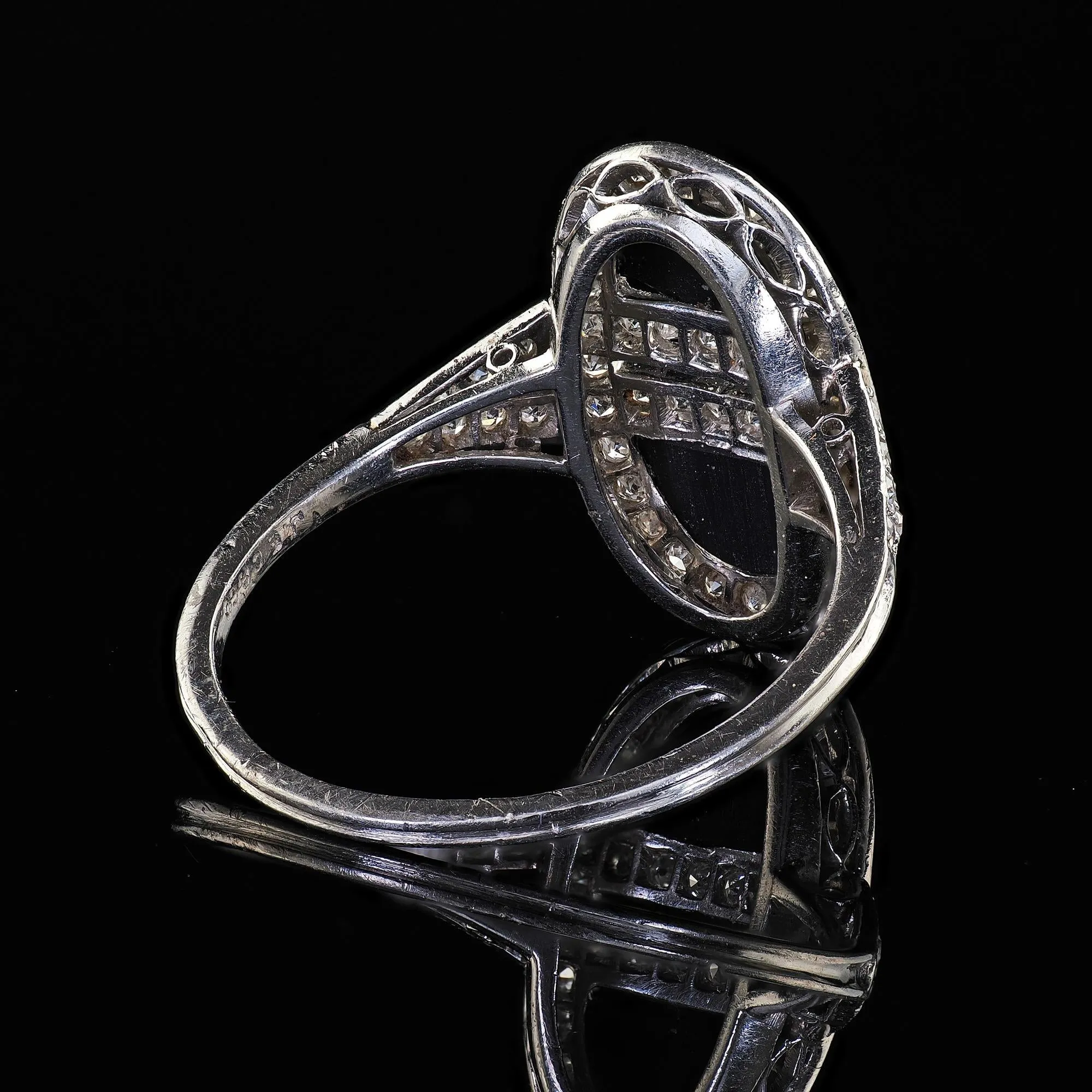Antique Art Deco J. E. Caldwell Platinum French Cut Onyx and Diamond Ring