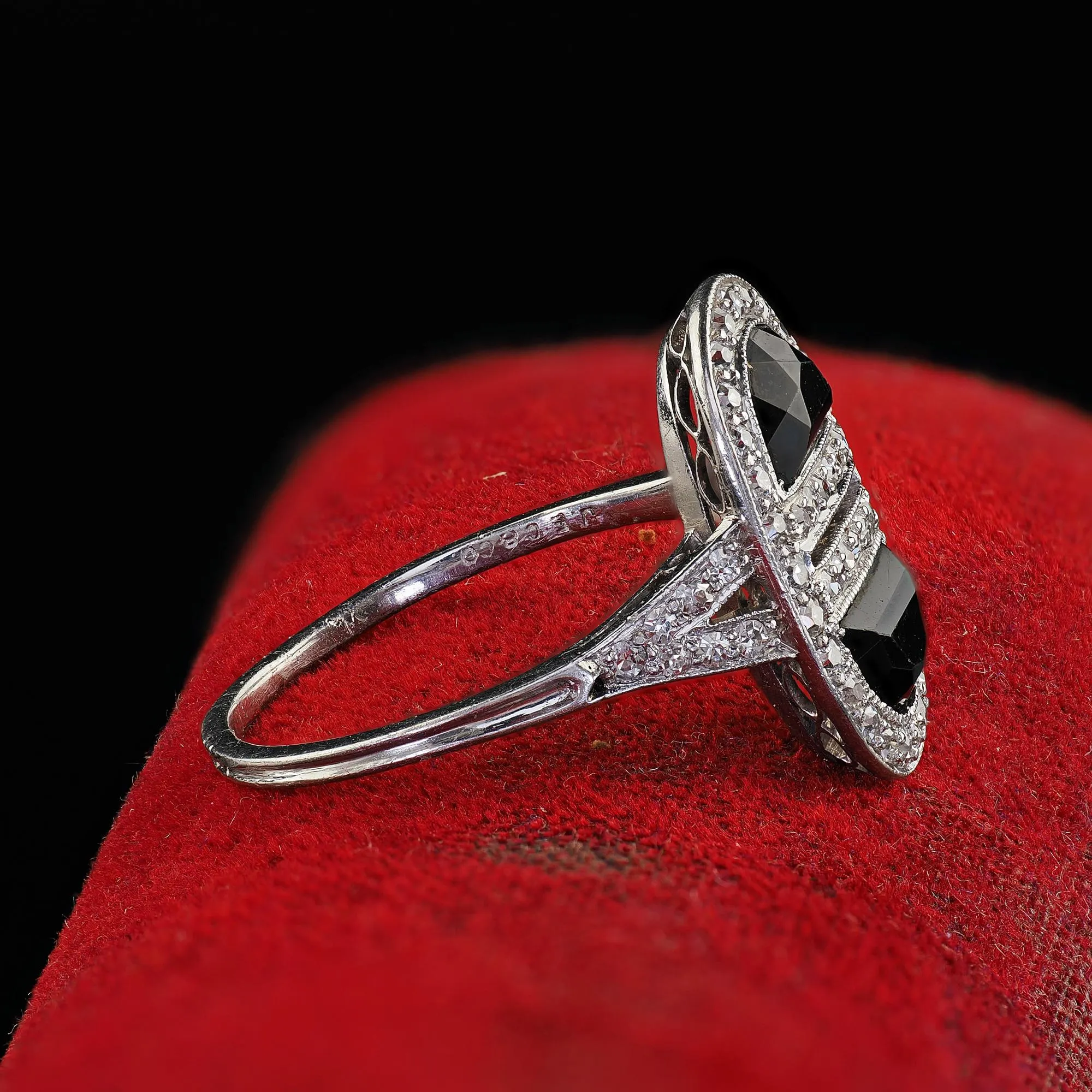 Antique Art Deco J. E. Caldwell Platinum French Cut Onyx and Diamond Ring
