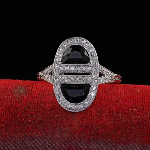 Antique Art Deco J. E. Caldwell Platinum French Cut Onyx and Diamond Ring