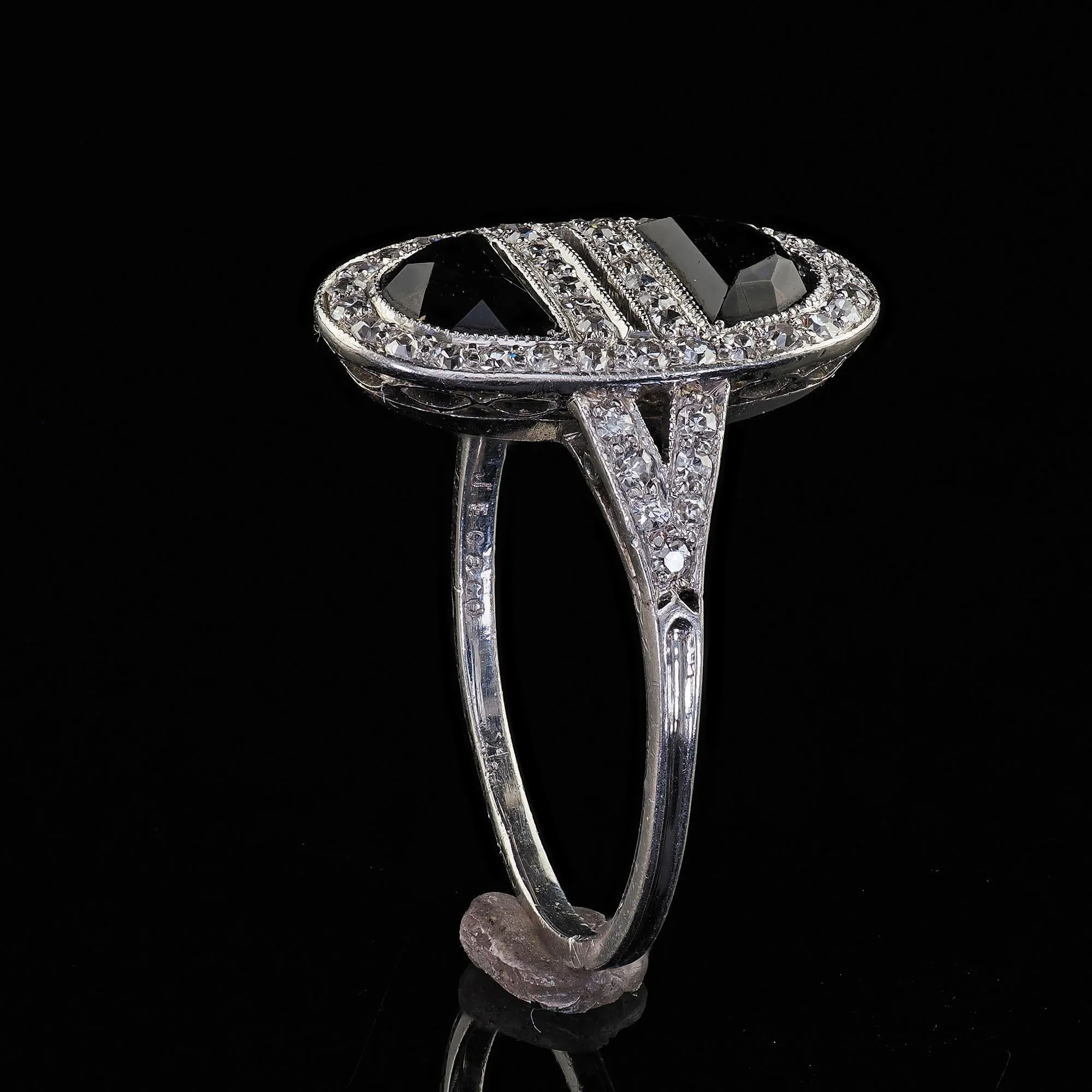 Antique Art Deco J. E. Caldwell Platinum French Cut Onyx and Diamond Ring