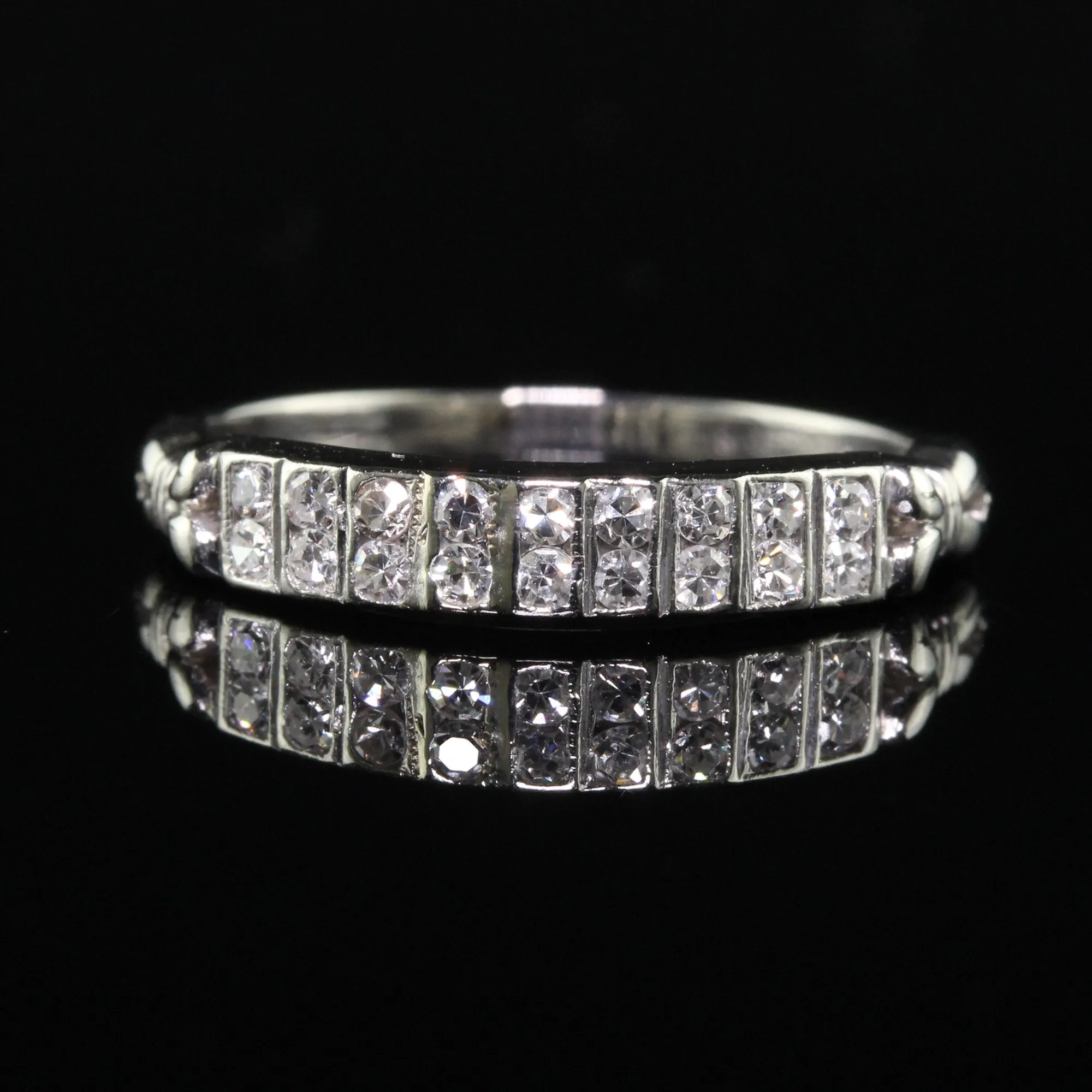 Antique Art Deco Platinum Single Cut Diamond Double Row Wedding Band