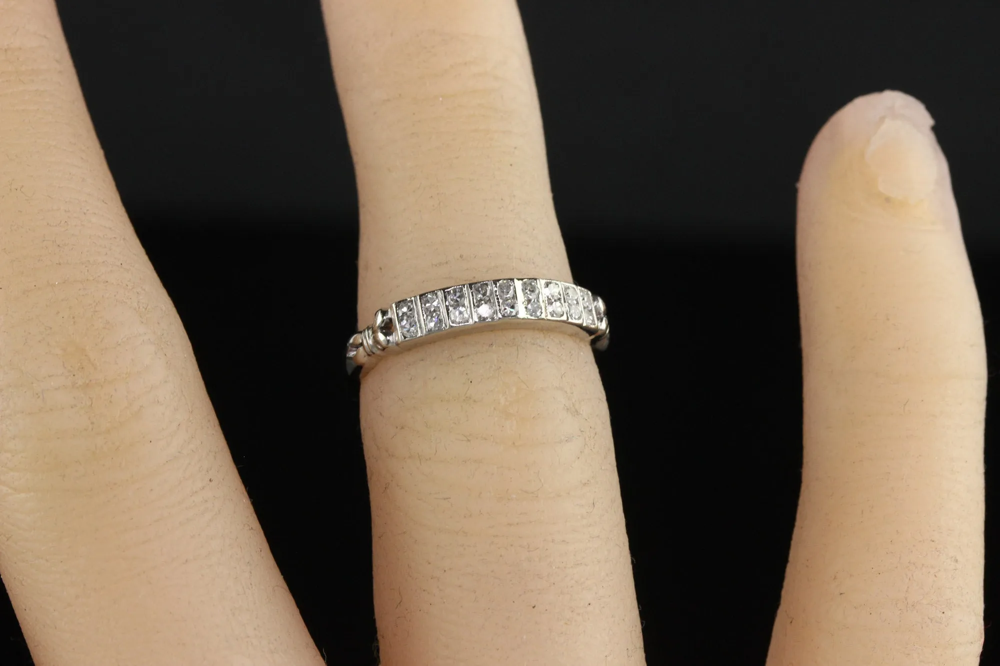 Antique Art Deco Platinum Single Cut Diamond Double Row Wedding Band