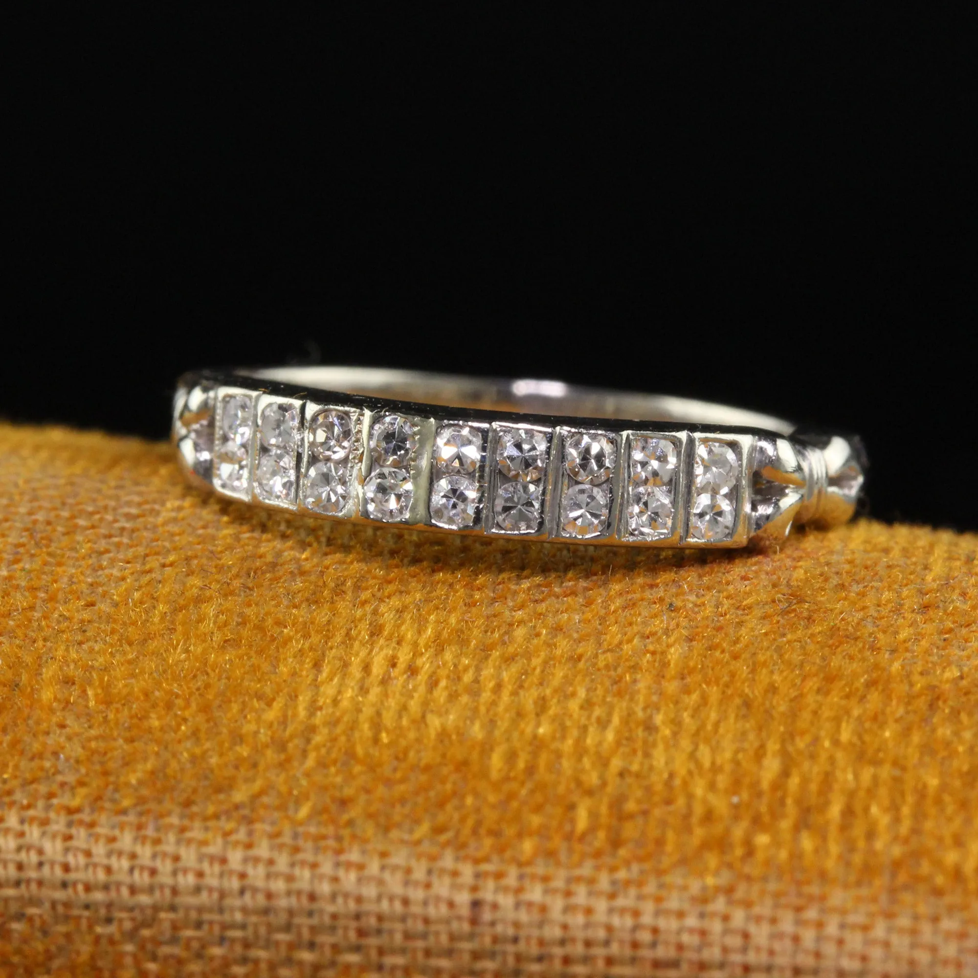 Antique Art Deco Platinum Single Cut Diamond Double Row Wedding Band