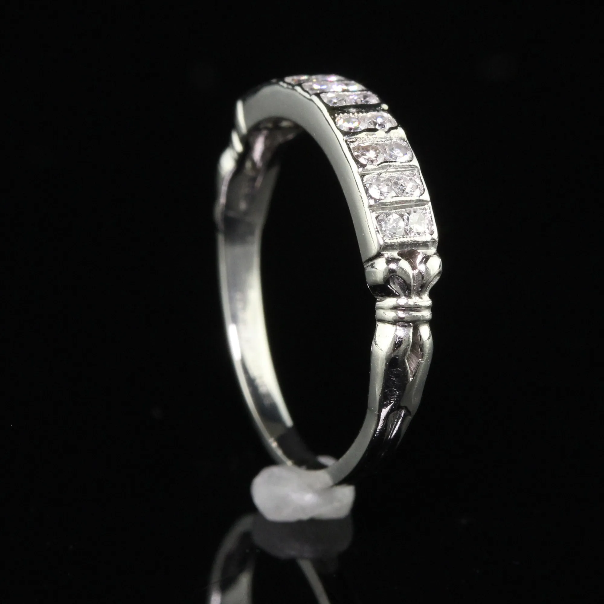 Antique Art Deco Platinum Single Cut Diamond Double Row Wedding Band