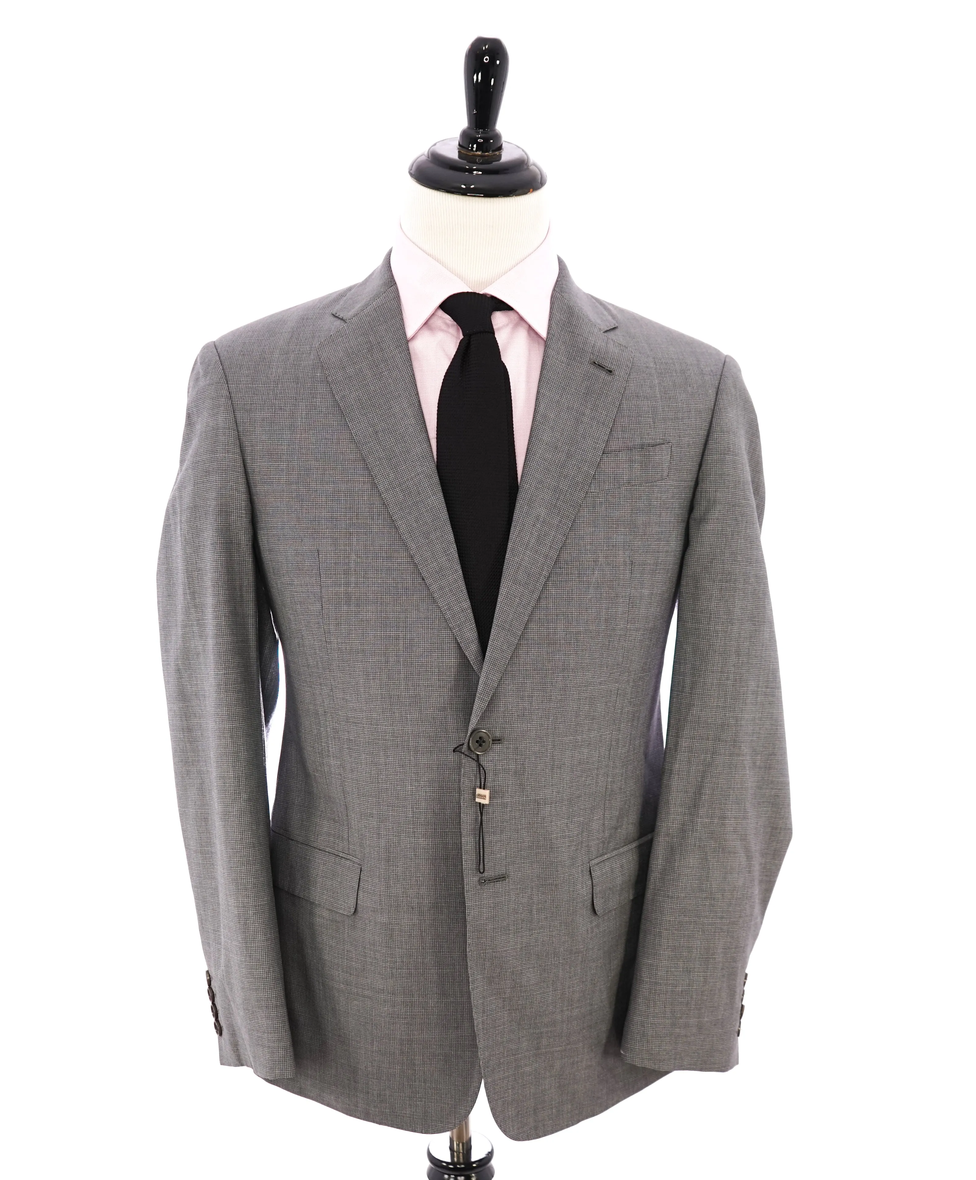 ARMANI COLLEZIONI - “G Line” Gray Micro Check Plaid Notch Lapel Blazer - 46R