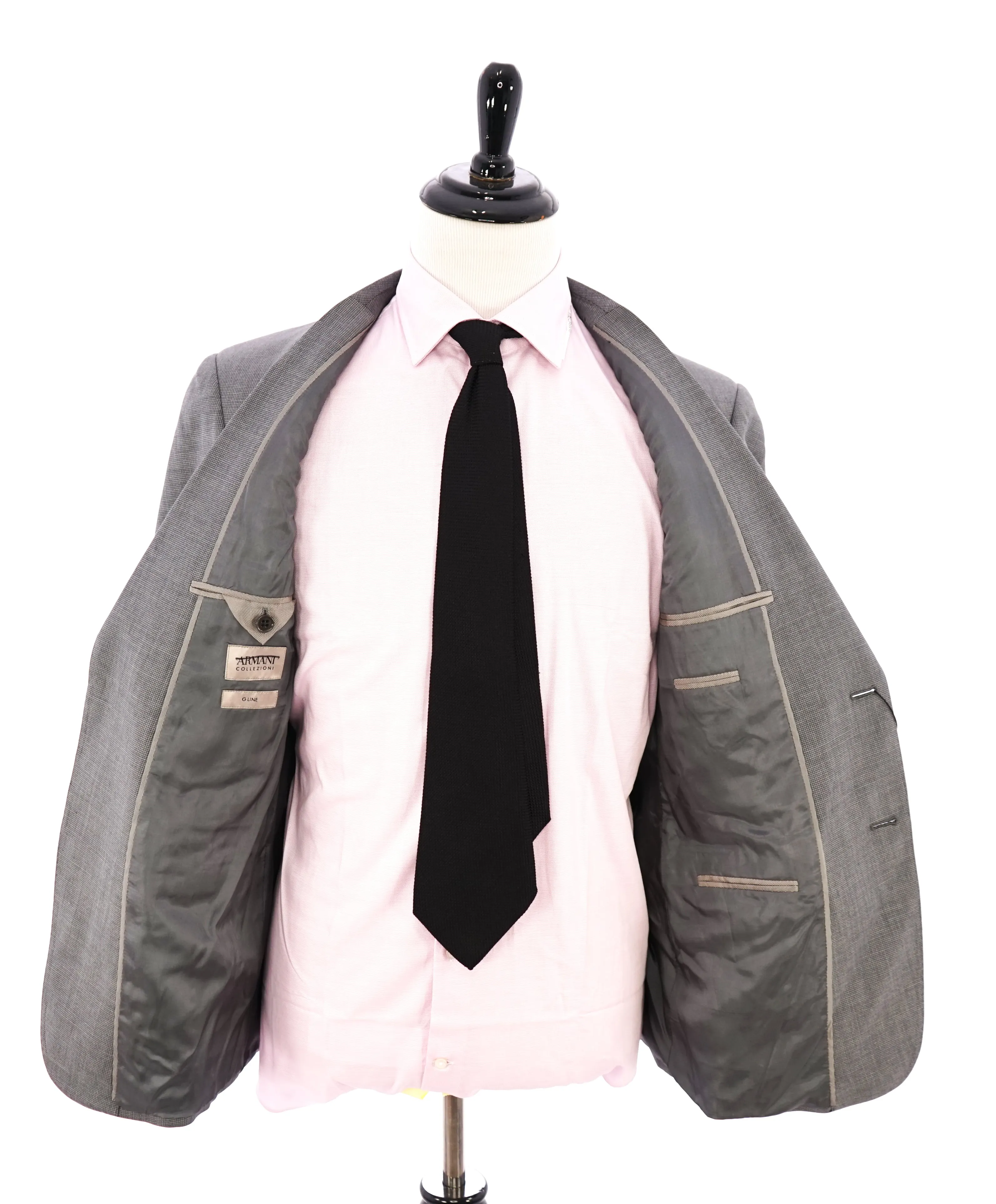 ARMANI COLLEZIONI - “G Line” Gray Micro Check Plaid Notch Lapel Blazer - 46R