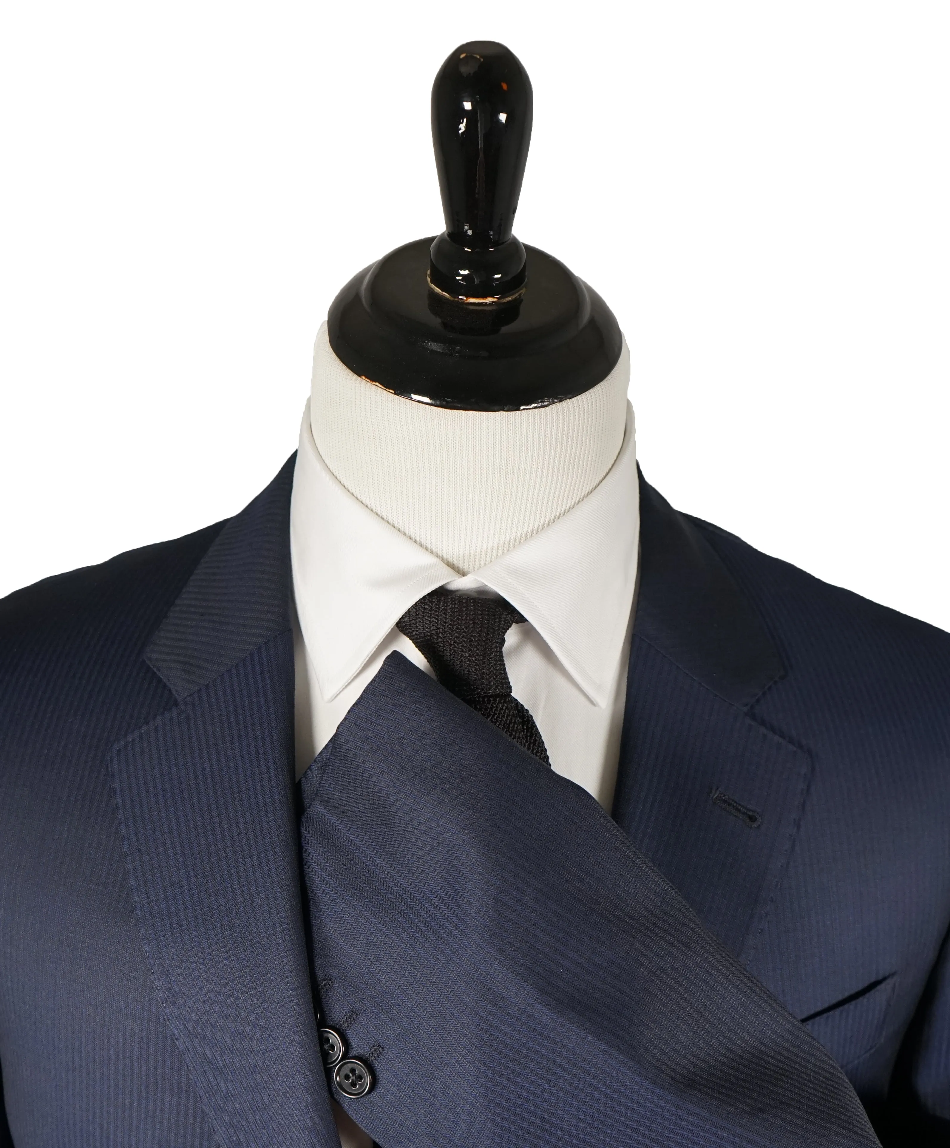 ARMANI COLLEZIONI - Textured Blue Tonal Stripe “G Line” Super 130’s Wool Suit - 48L