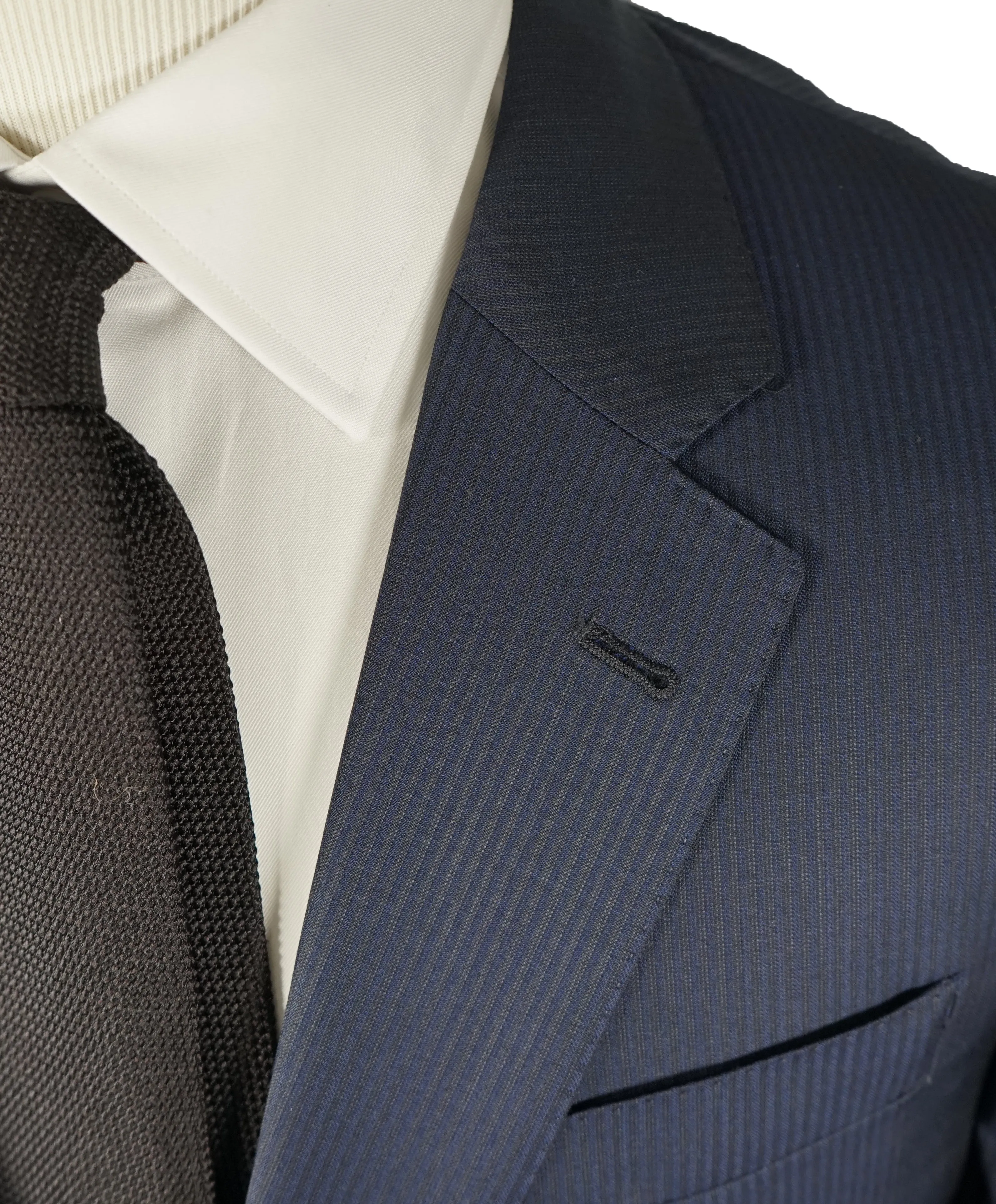 ARMANI COLLEZIONI - Textured Blue Tonal Stripe “G Line” Super 130’s Wool Suit - 48L