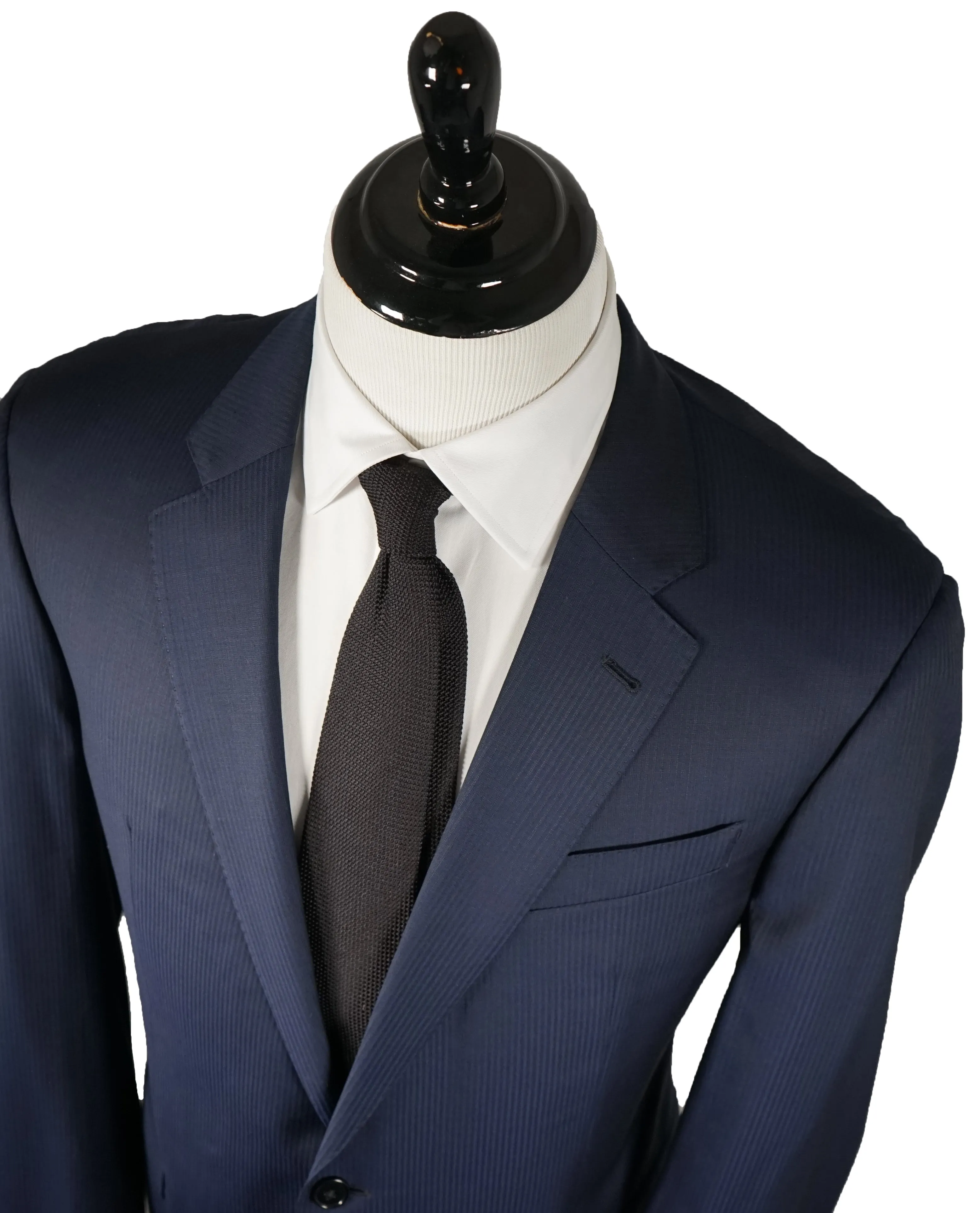 ARMANI COLLEZIONI - Textured Blue Tonal Stripe “G Line” Super 130’s Wool Suit - 48L