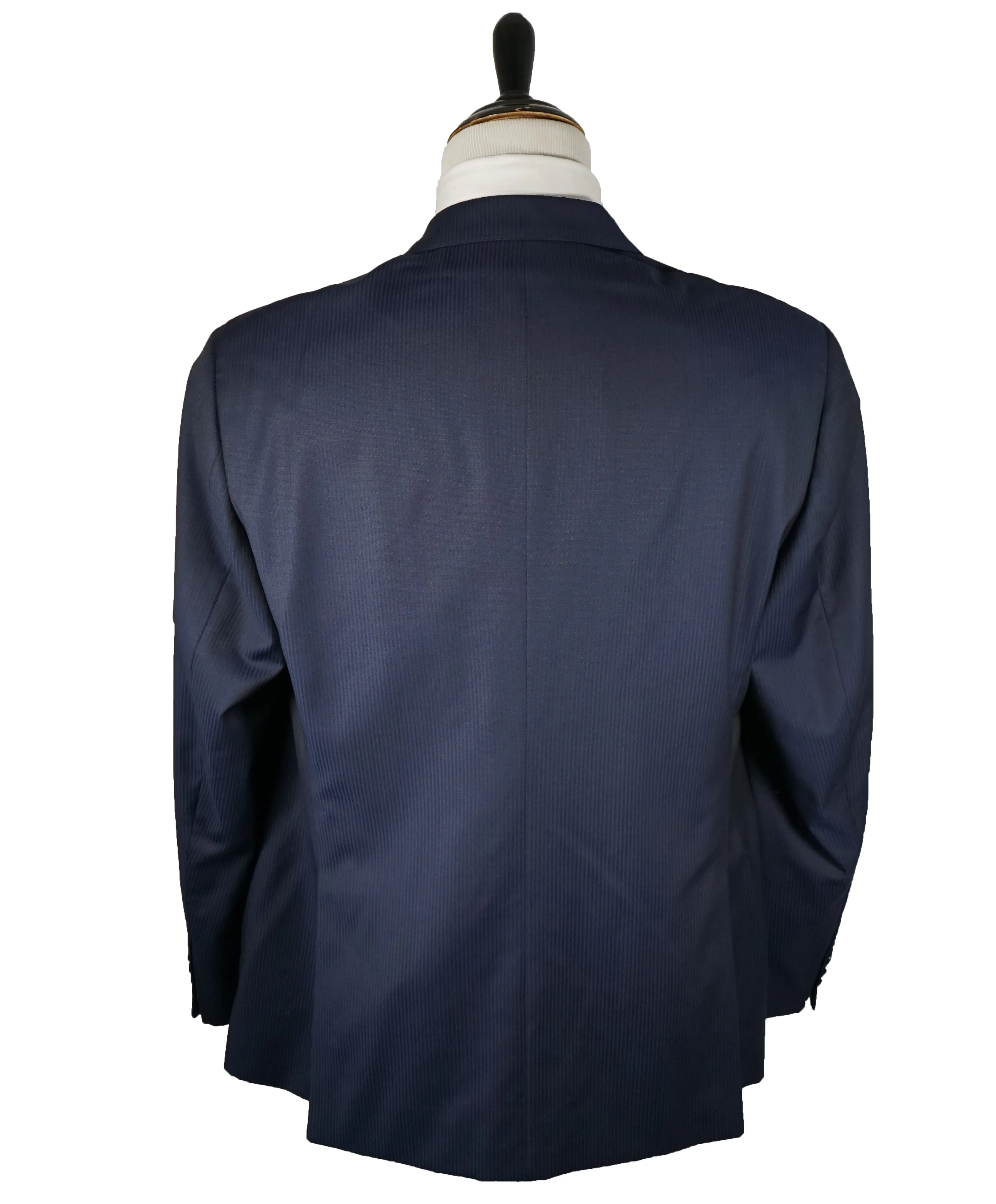 ARMANI COLLEZIONI - Textured Blue Tonal Stripe “G Line” Super 130’s Wool Suit - 48L
