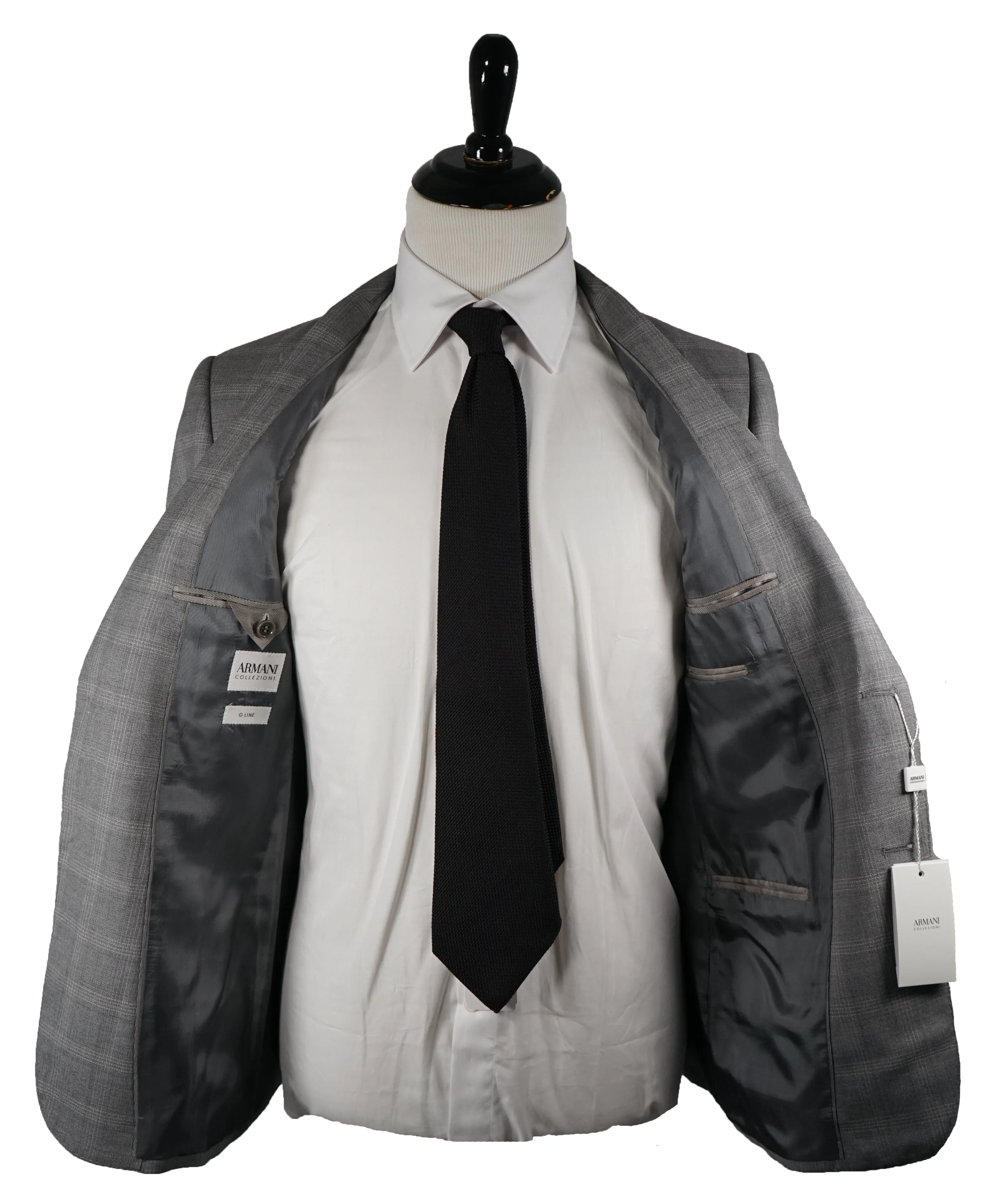 ARMANI COLLEZIONI - Textured Gray Plaid Check “G Line” Wool Suit- 40R
