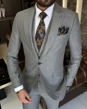 Aubrey Handsome Gray Peaked Lapel Three Pieces Business Suits