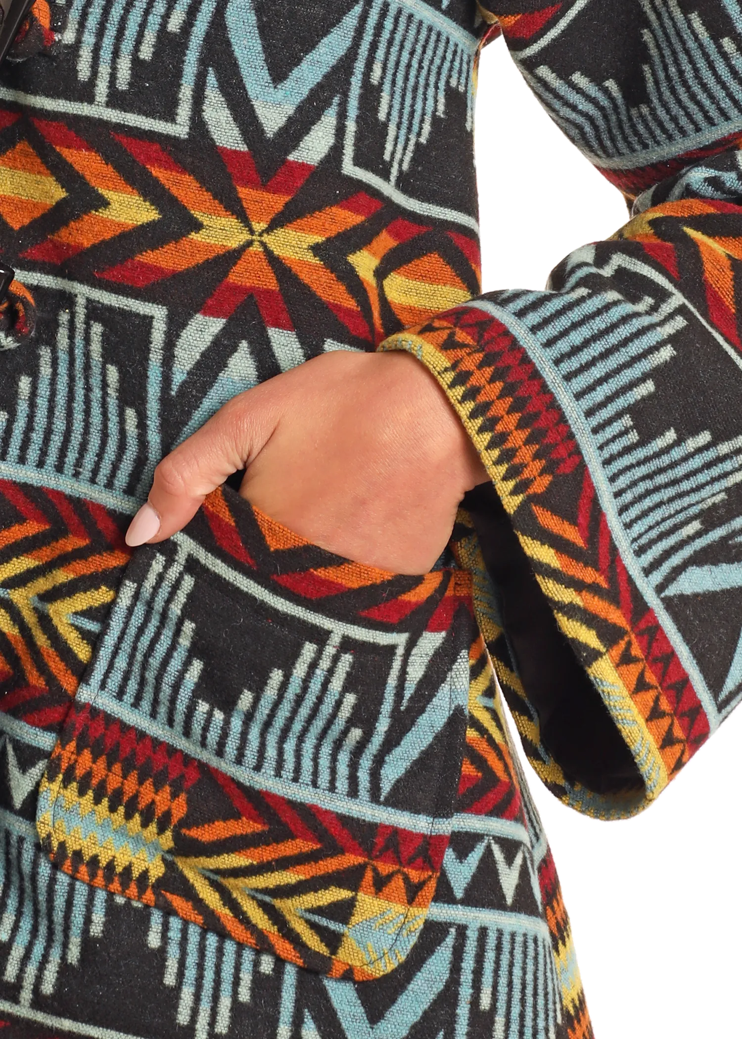 Aztec Jacquard Hooded Cropped Cape Coat