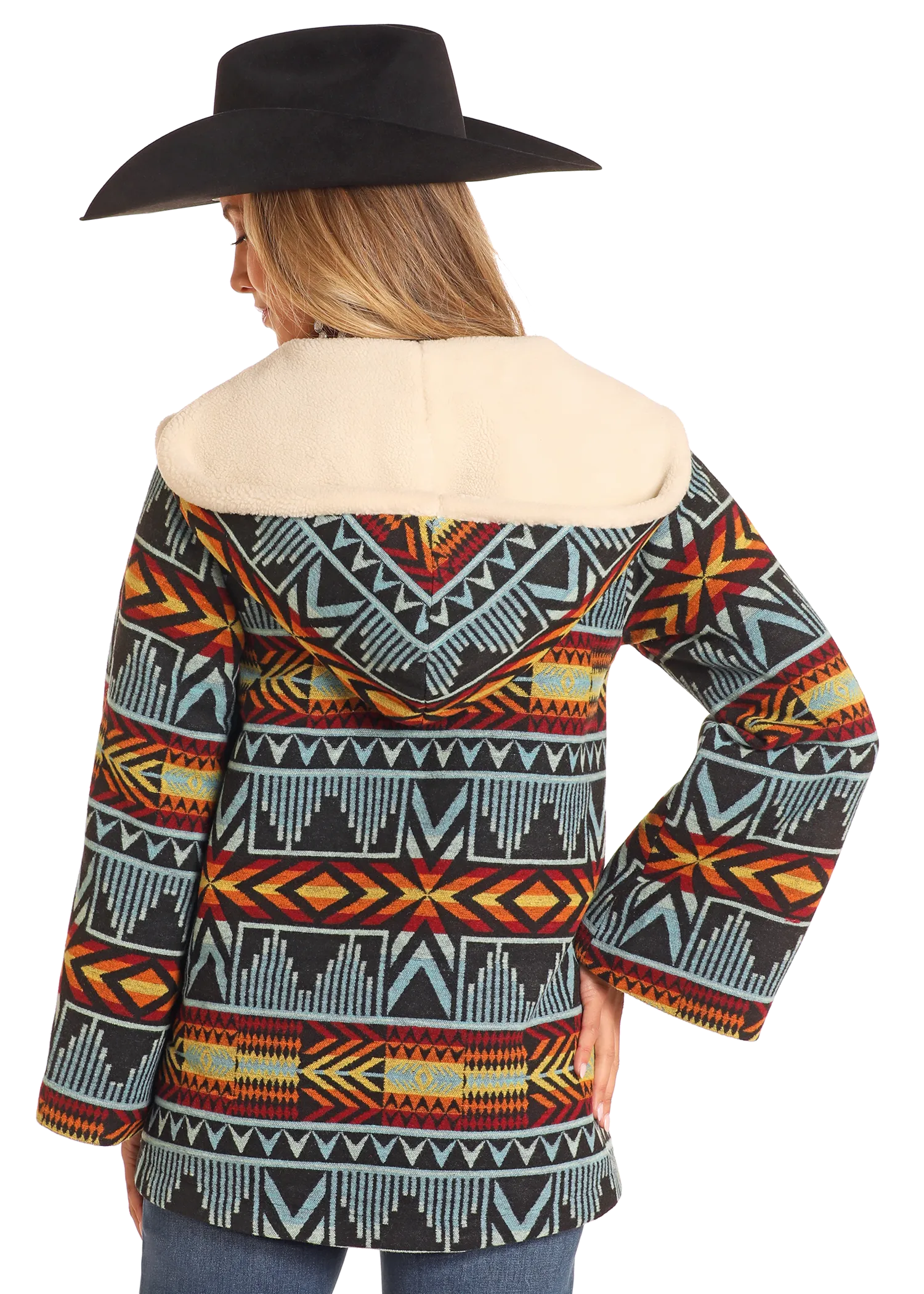 Aztec Jacquard Hooded Cropped Cape Coat