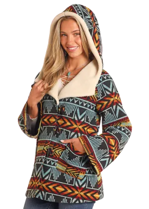 Aztec Jacquard Hooded Cropped Cape Coat