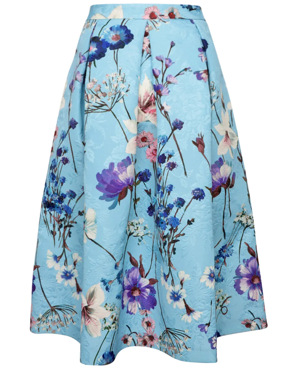 Azure Floral Full Midi Skirt
