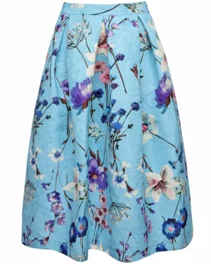 Azure Floral Full Midi Skirt