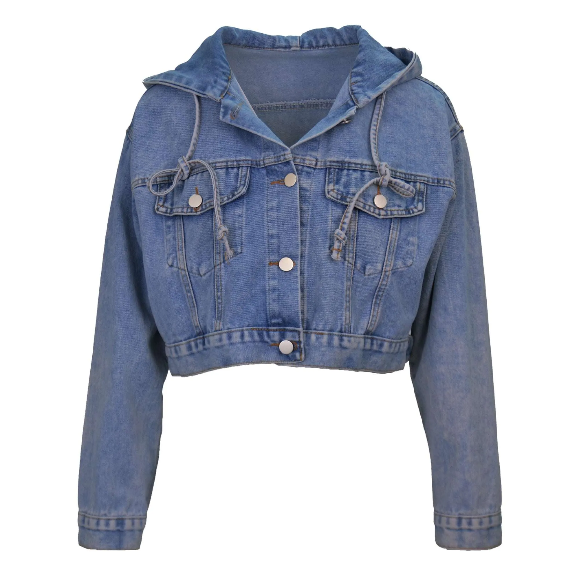 B Hoodie Crop Denim Jacket