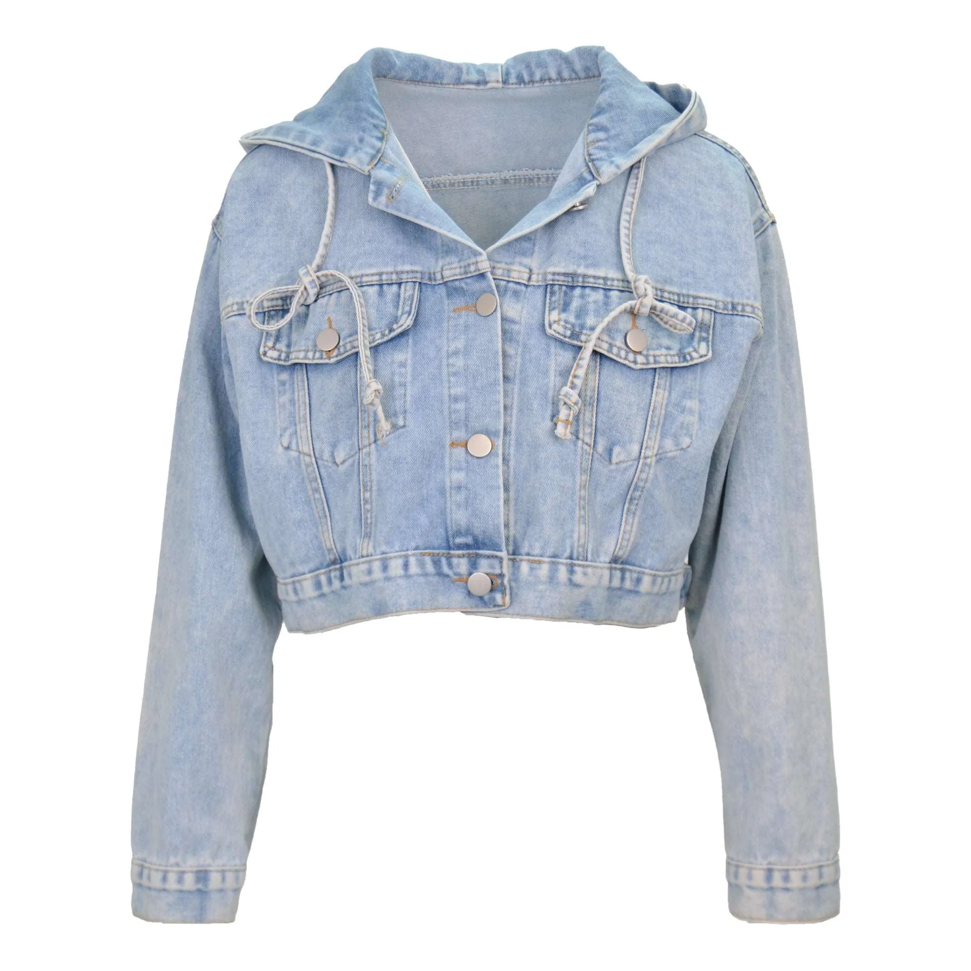 B Hoodie Crop Denim Jacket