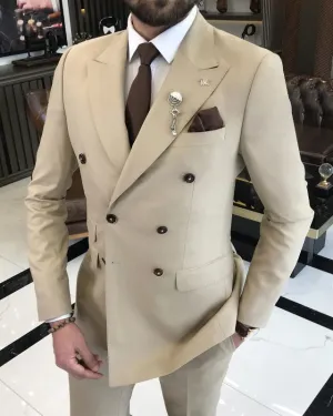 Baird Fashion Apricot Double Breasted Best Fitting Peaked Lapel Business Suits