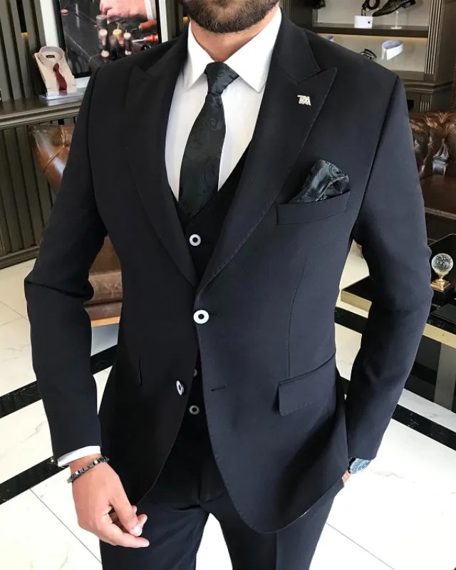 Baird Formal Black Three Pieces Peaked Lapel Business Suits