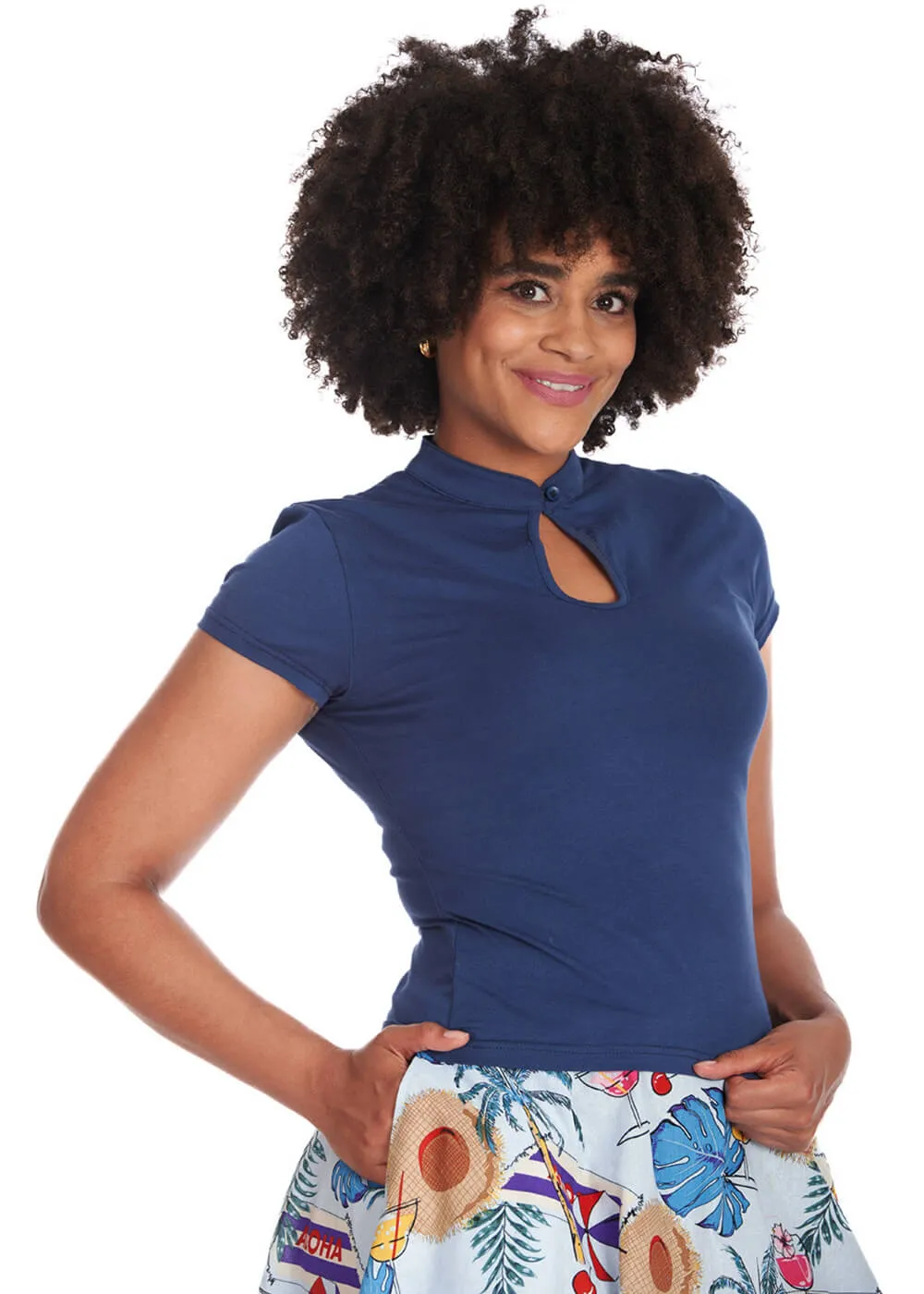 Banned Mandarin Collar 40's Top Navy
