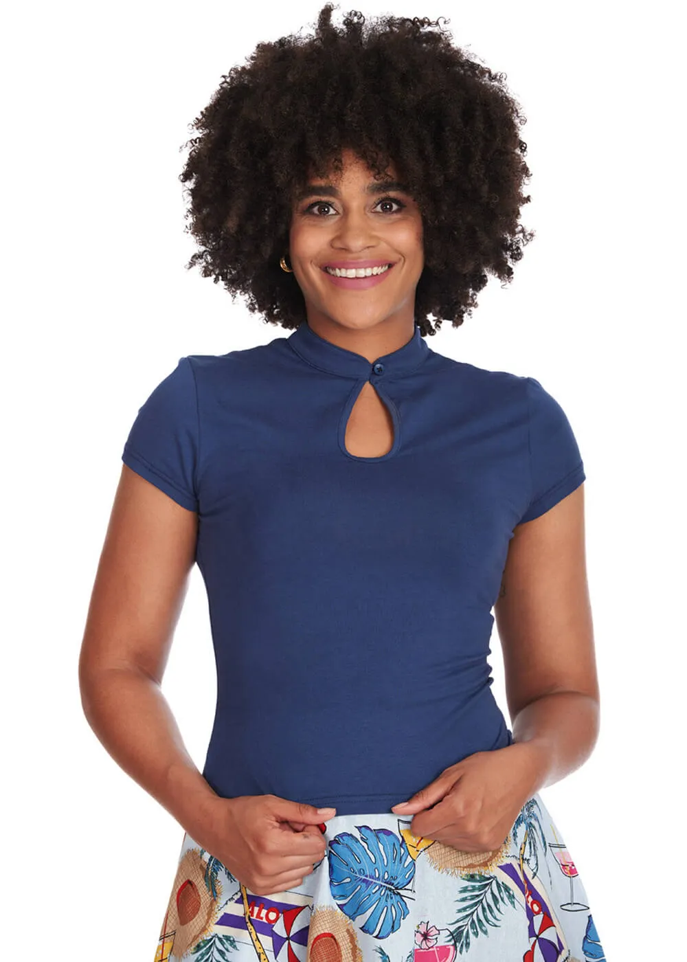 Banned Mandarin Collar 40's Top Navy