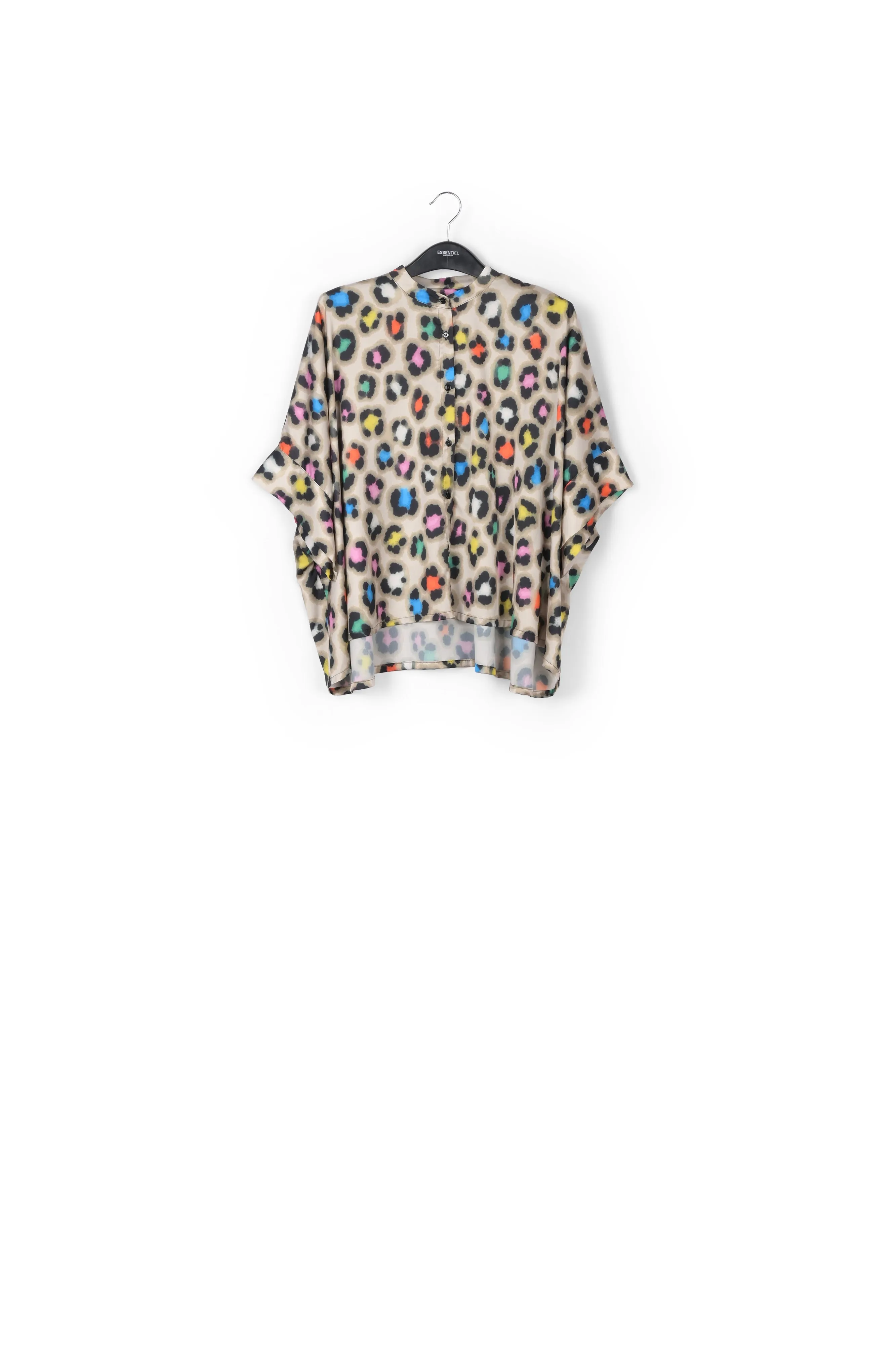 Beige oversized shirt with multicolor leopard print