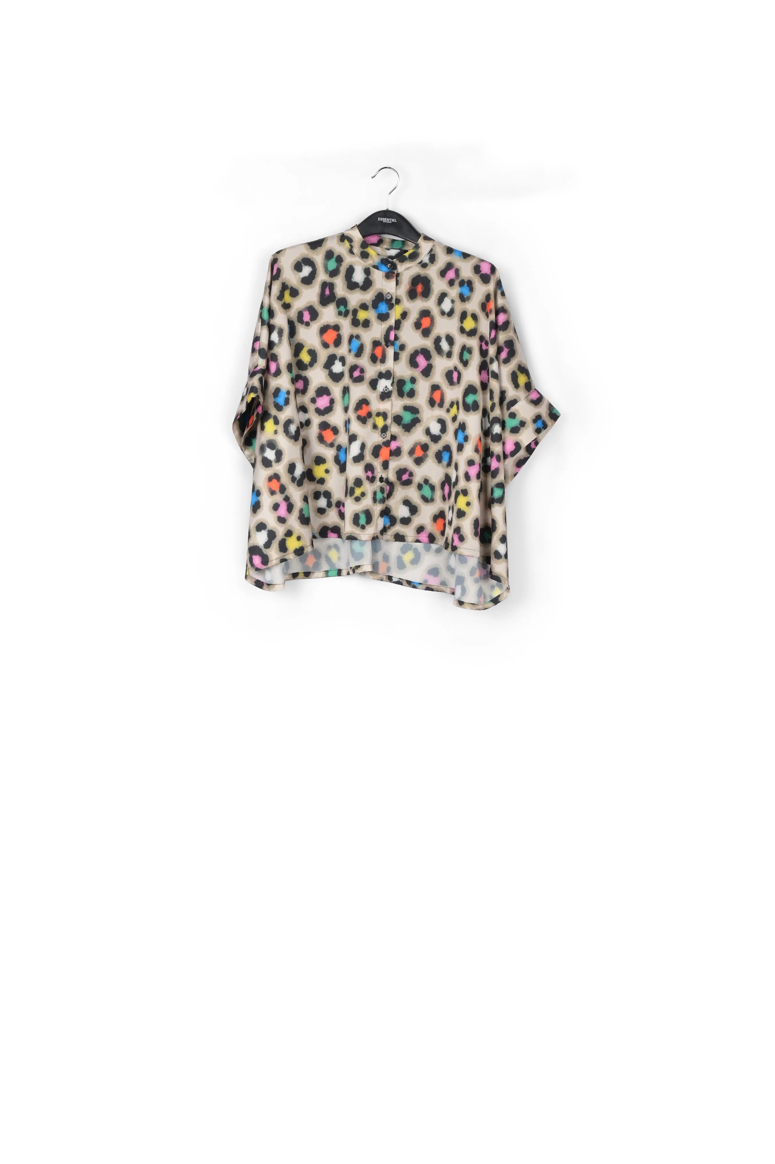 Beige oversized shirt with multicolor leopard print