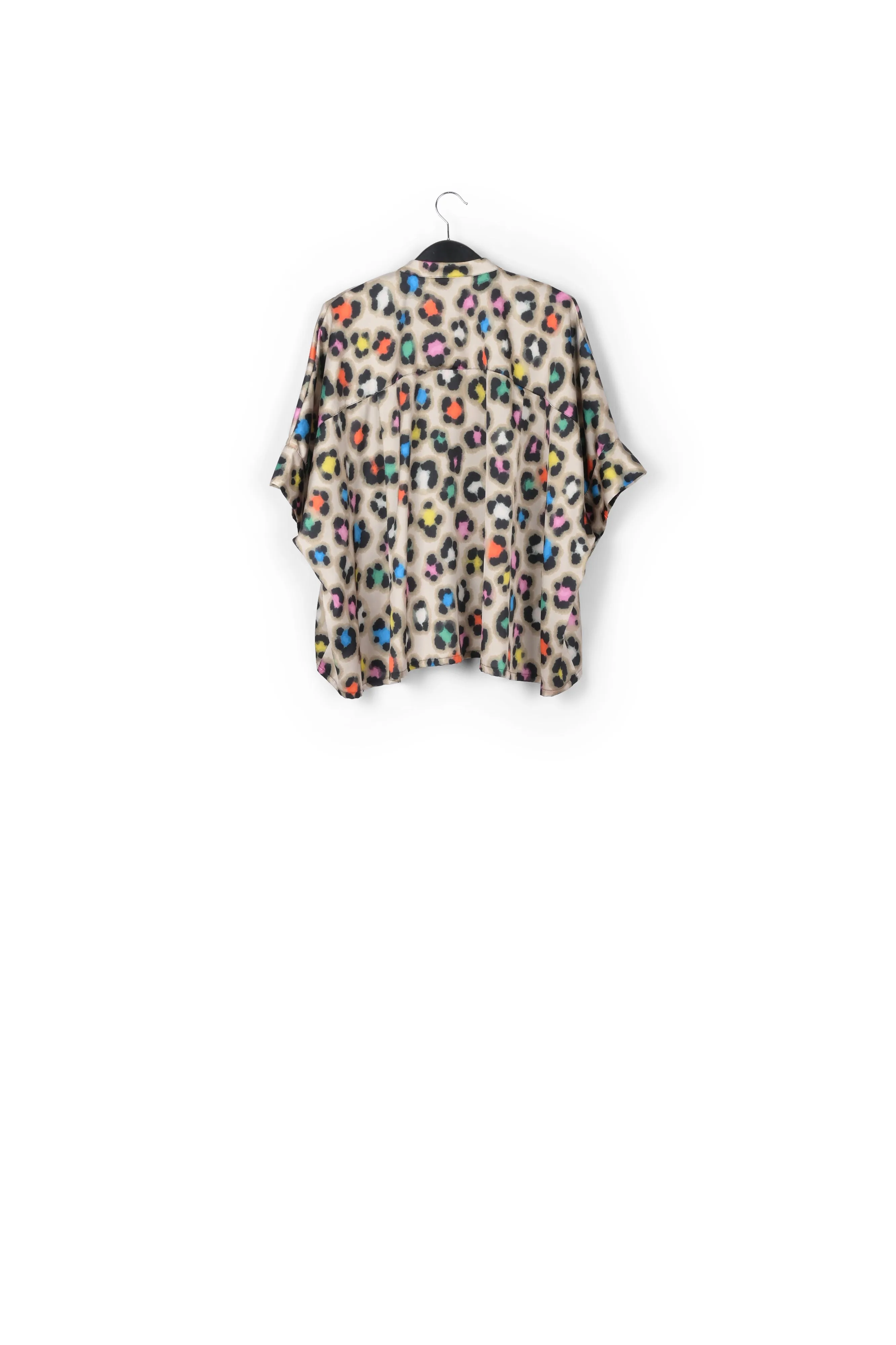 Beige oversized shirt with multicolor leopard print
